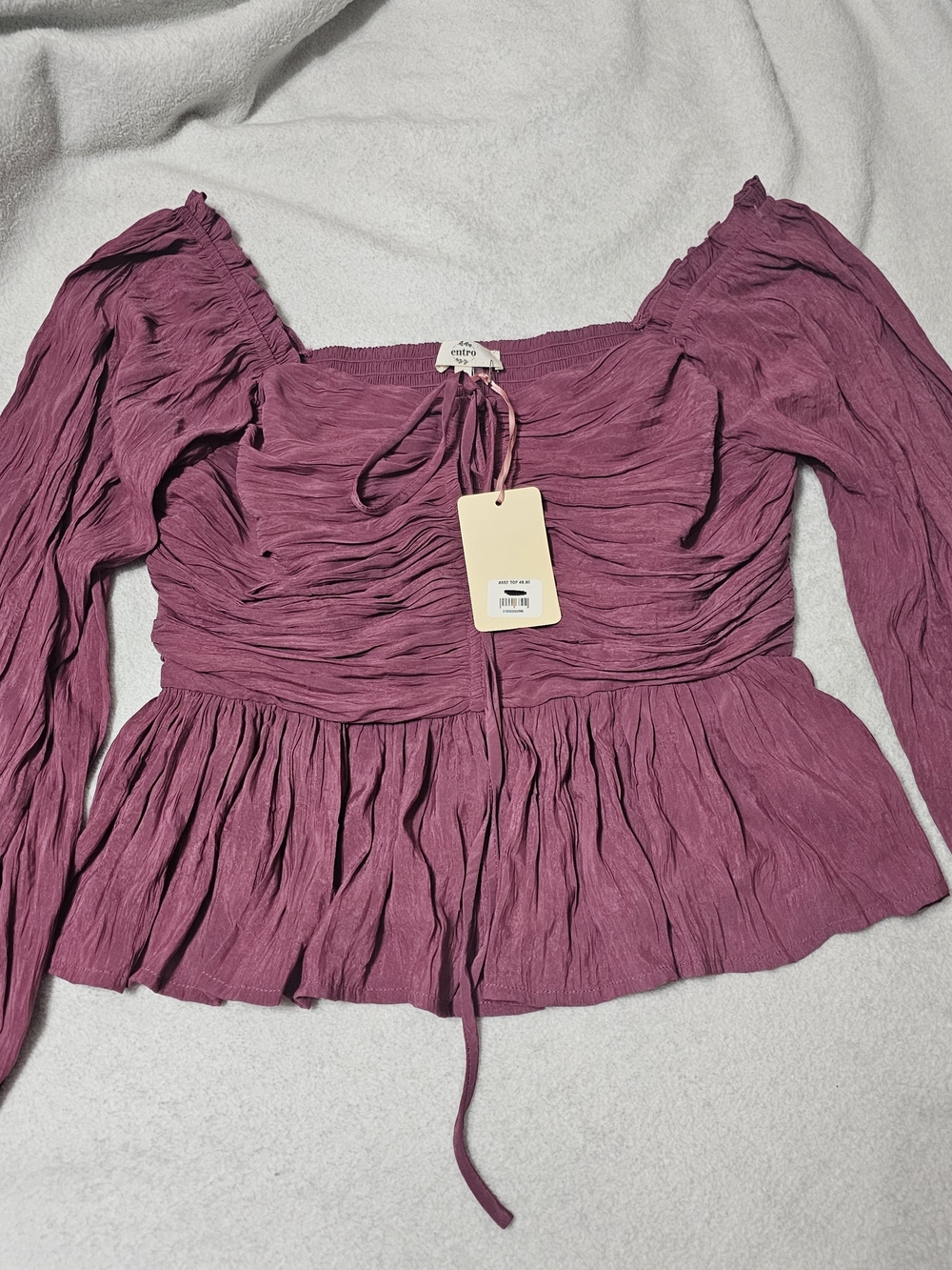 entro Anthropologie Mauve-Pink Ruched Off-Shoulder Peplum Top Large Nwt